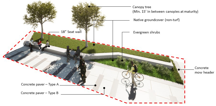 Exhibit C05-9. Raised Planter in the Flightline District Multi-Modal Spine Main Landscape Zone