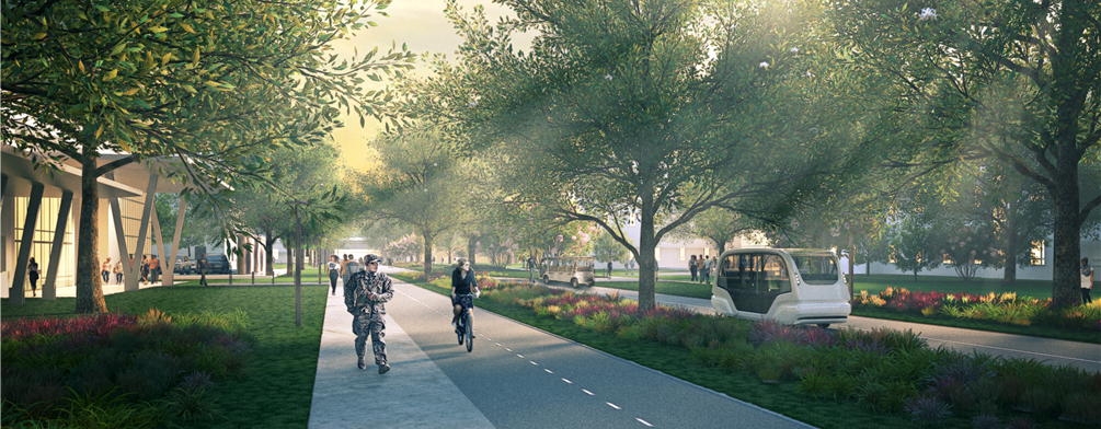 Support District Multi-Modal Spine: The non-constricted condition is shown in the foreground, the constricted condition is shown in the background