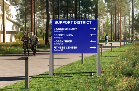 Rendering of Level 1 sign in the Support District